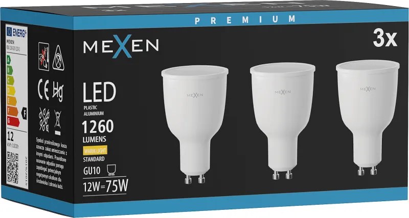 Mexen Nova 3x żarówka LED GU10, 12W, Ciepła - 3000K, 1260 lm - L108-GU10-1230-01x03