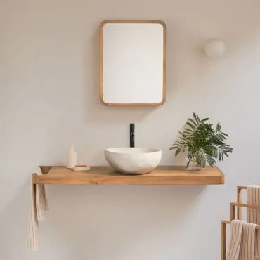 Zestaw Mebli Łazienkowych 130x45 Cm Wiszący Z Drewna Tekowego Neill Drewno Tekowe & Nieregularna - Sklum