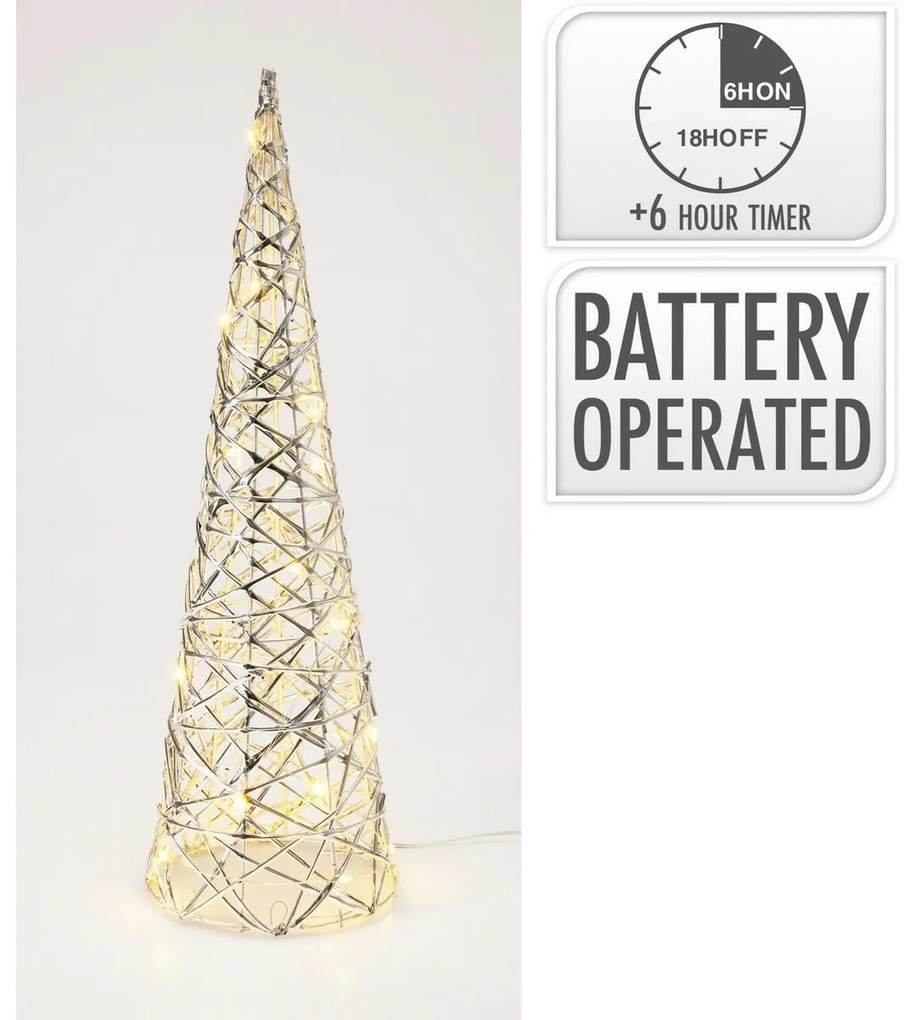 Świąteczny stożek świetlny Silver, 40 x 12 cm, 20 mikrodiod LED, na baterie, 40 cm