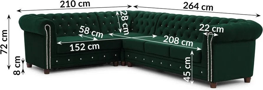 Zielony aksamitny rozkładany narożnik (lewostronny/w kształcie litery L) York Blik – Ropez