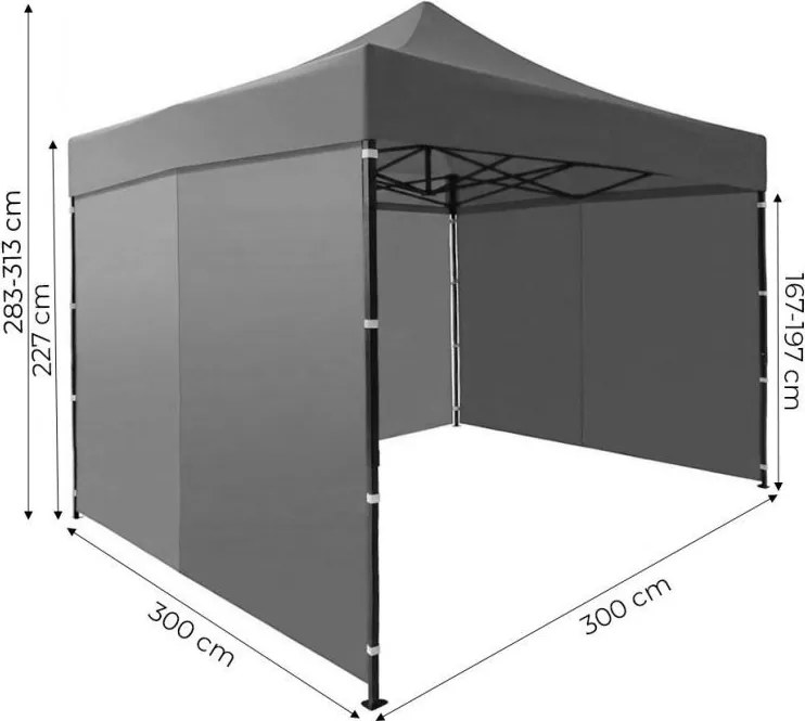 Pawilon ogrodowy eventowy FGA4, 3x3 m, automatyczny ze ściankami - namiot zamykany, szary