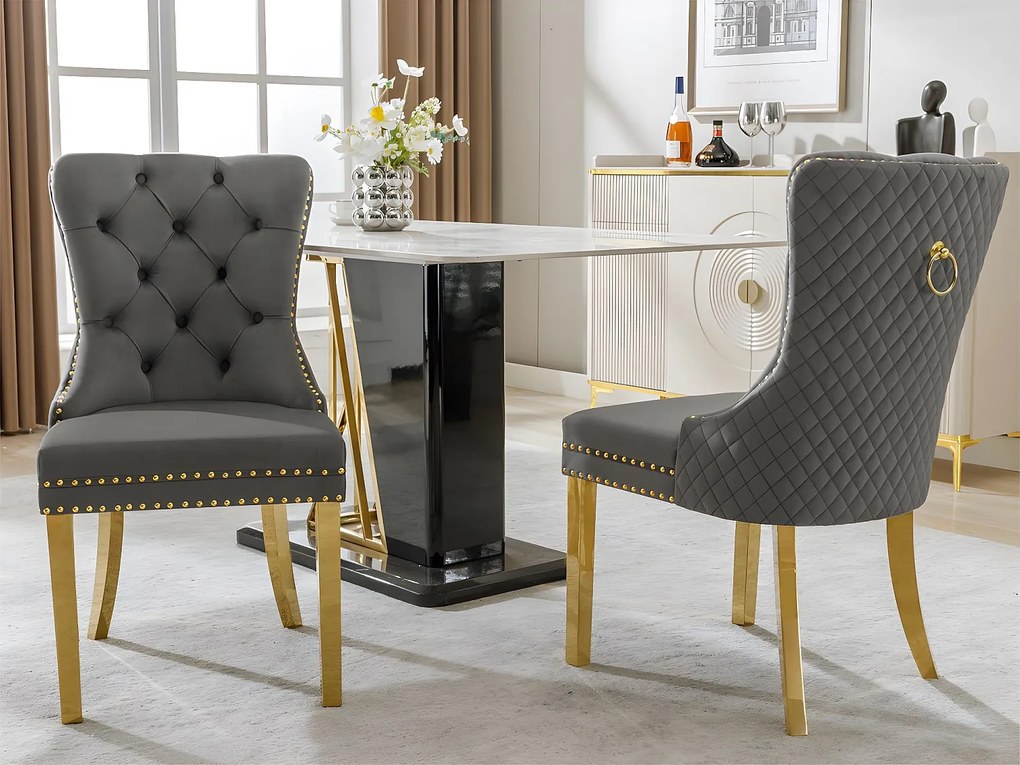 Zestaw 2 krzeseł welurowych z metalowymi nogami - Szary
