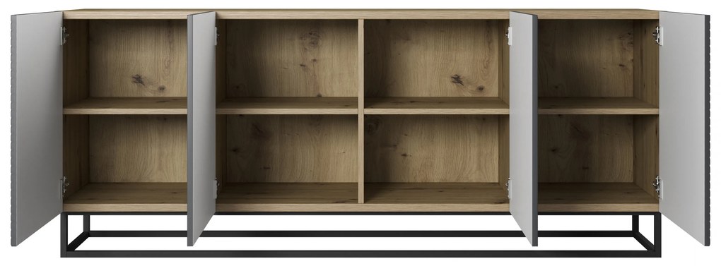 Komoda Asha 200 cm czterodrzwiowa na stelażu - artisan / rivier stone mat