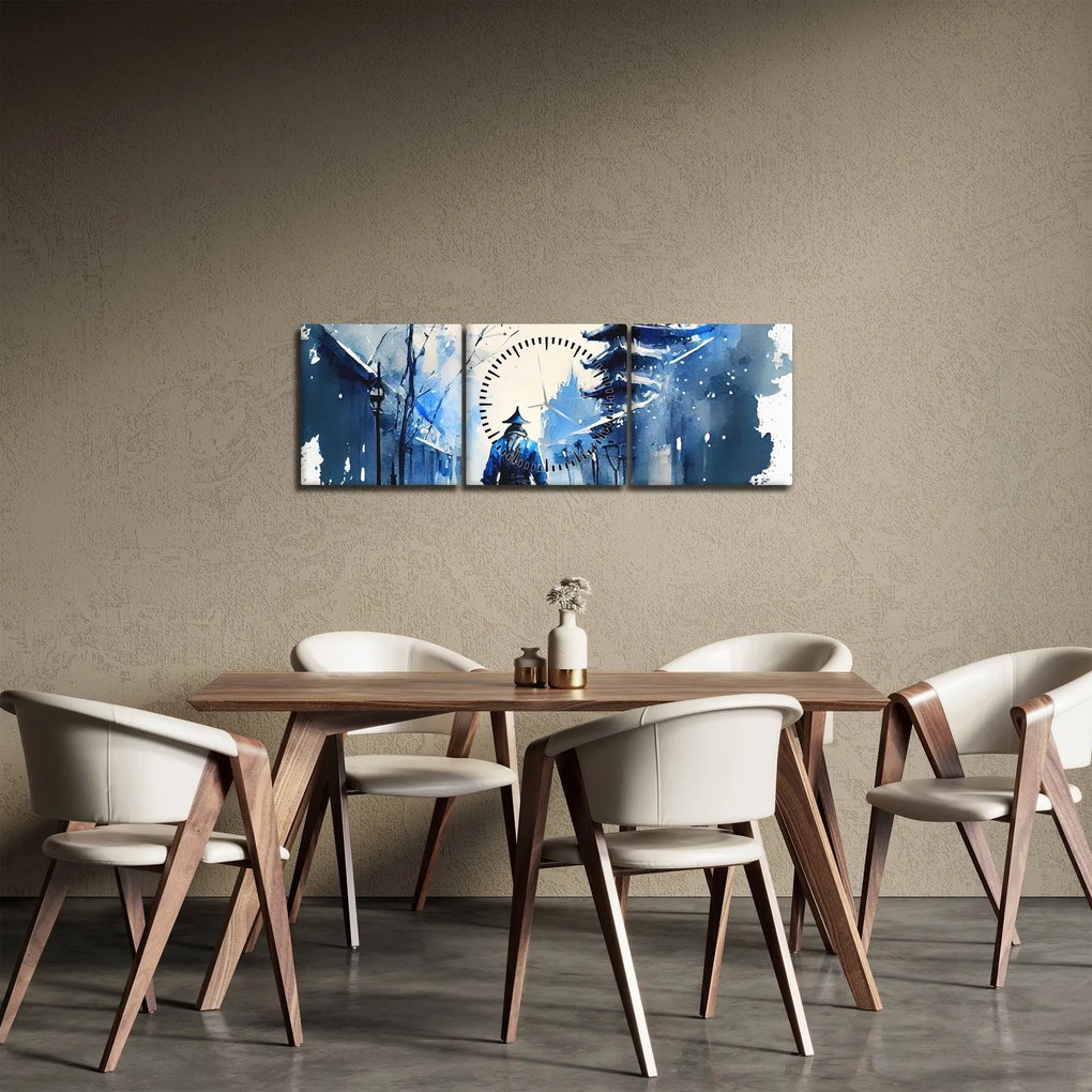 Obraz - Samuraj, akwarela (z zegarem) (90x30 cm)