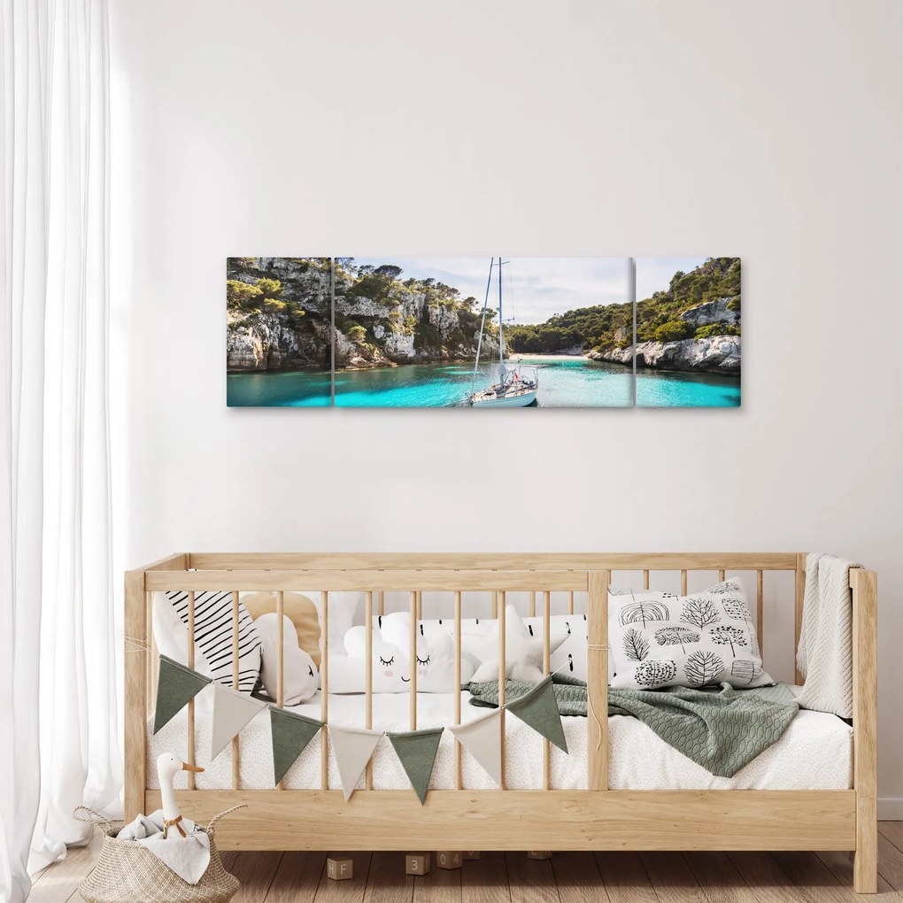 Obraz - Plaża z żaglówką (170x50 cm)