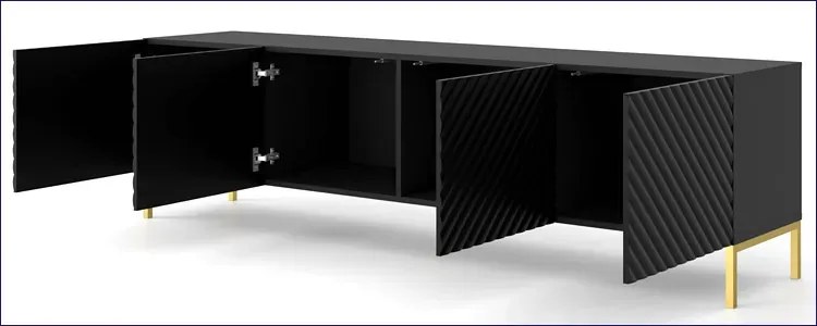 Szafka rtv z frontem 3D czarny mat + złote nóżki - Resa 7X