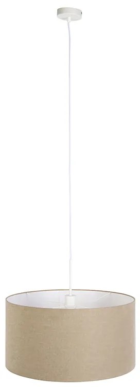 Rustykalna lampa wisząca biała z abażurem w kolorze jasnobrązowym 50 cm - Combi Nowoczesny Oswietlenie wewnetrzne