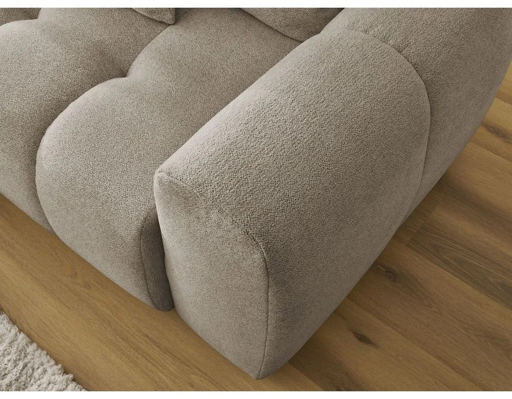 Beżowy rozkładany narożnik z tkaniny szenilowej ze schowkiem (lewostronny/z szezlongiem) Roxelane – Bobochic Paris