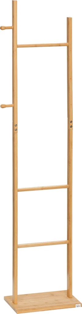 HOMCOM Nowoczesny stojak na ubrania, 2 haki &amp; 3 drążki, solidny bambus, 36x24x168 cm, naturalny