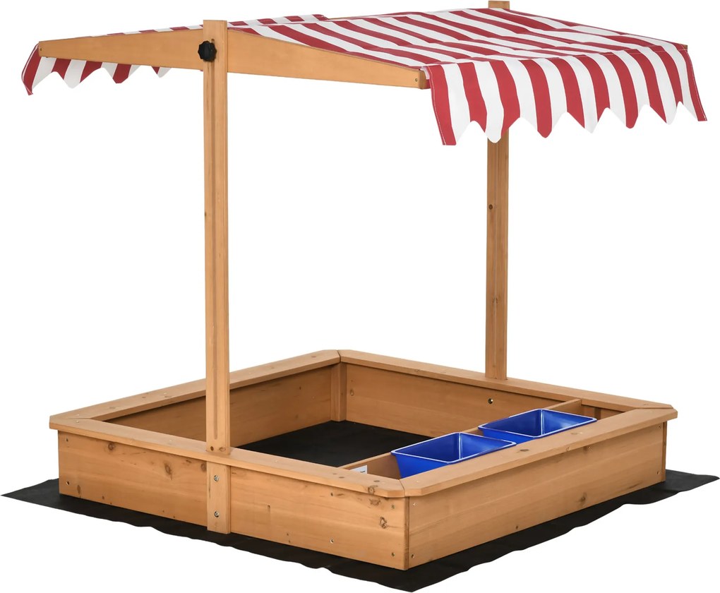 Outsunny Piaskownica drewniana z regulowanym dachem dla dzieci 3-7 lat 107 5x107 5x110 cm żółta | Aosom PL