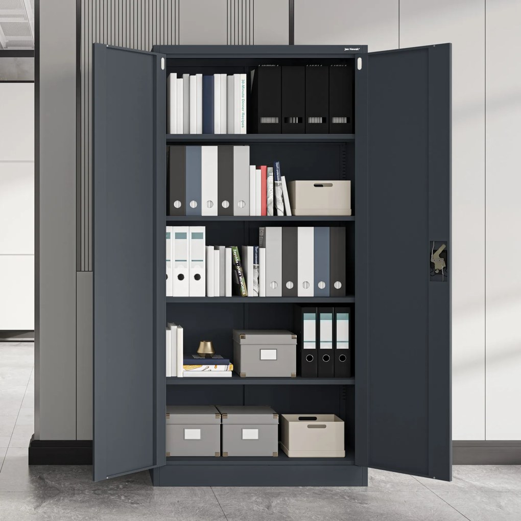Szafa biurowa na dokumenty antracytowa: JAN, 900 x 1850 x 400 mm