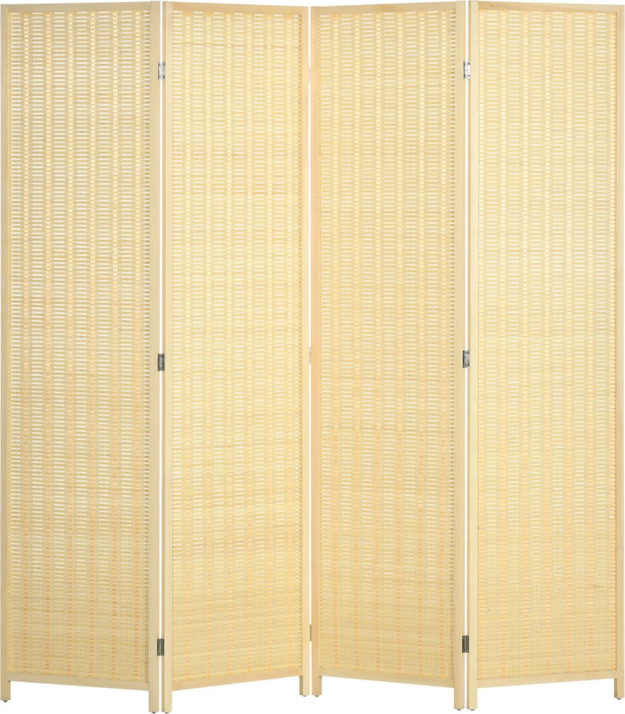 HOMCOM 4-częściowy Parawan 180 x 180 cm, Składany Ekran z Bambusa i Bawełny do Salonu, Sypialni, Naturalny