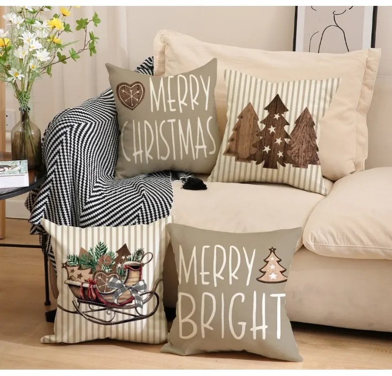 Świąteczna poszewka na poduszkę WOODEN TREES 45x45 cm, beżowa