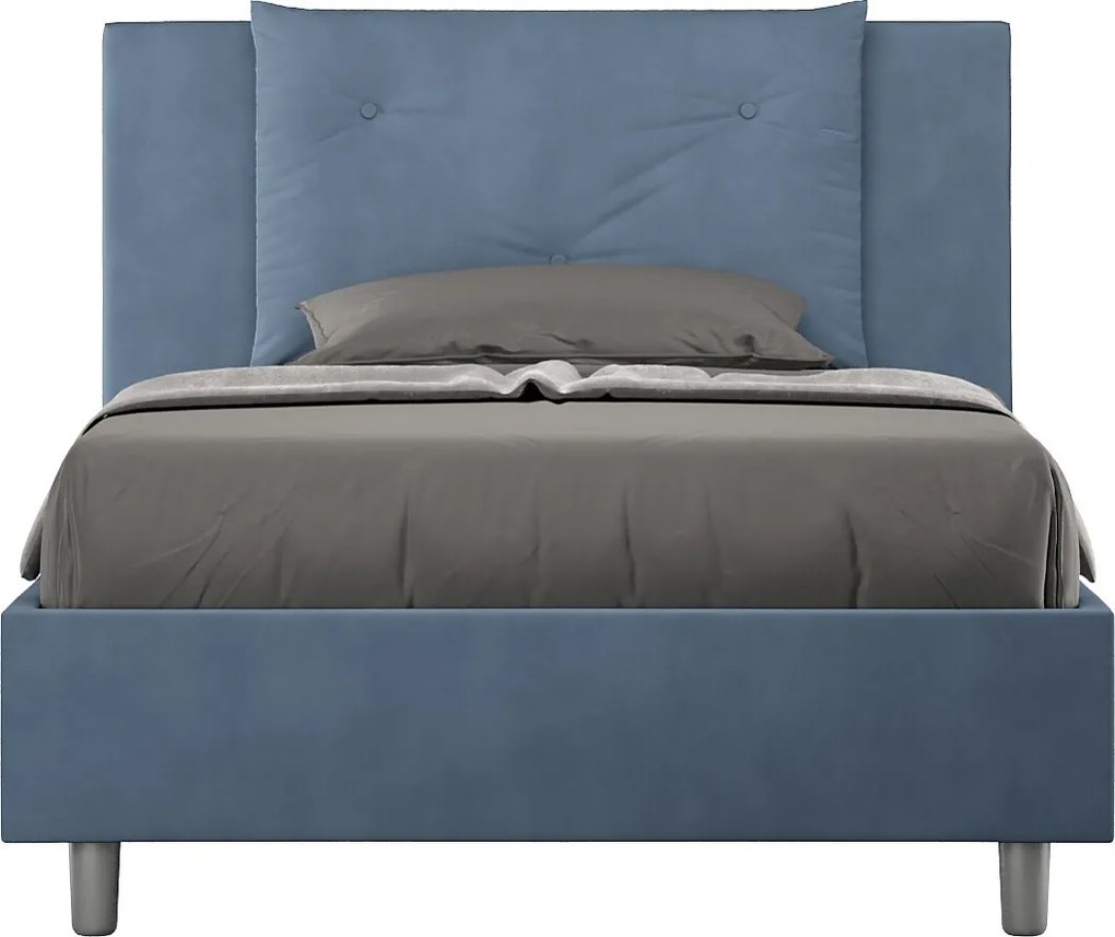 Łóżko wyposażone w stelaż z listwami tapicerowane 120x190 microfibra niebieski Appia