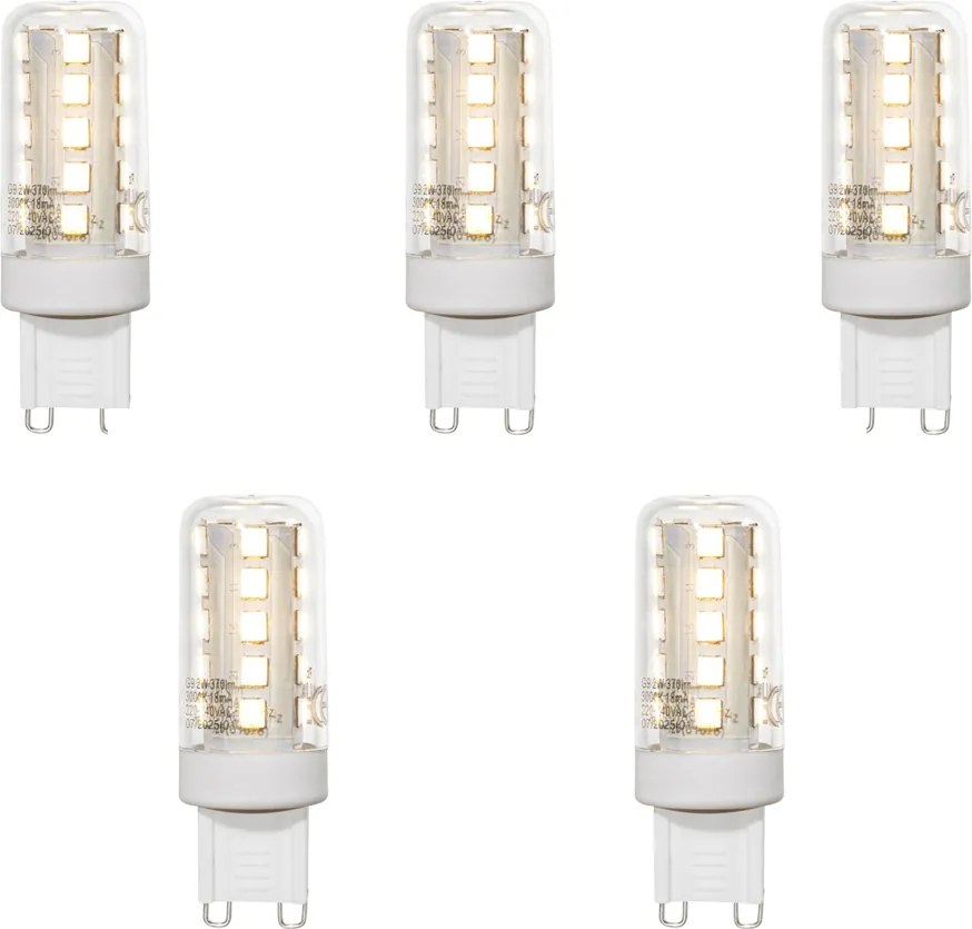 Zestaw 5 przezroczystych żarówek LED G9 2W 370 lm 3000K