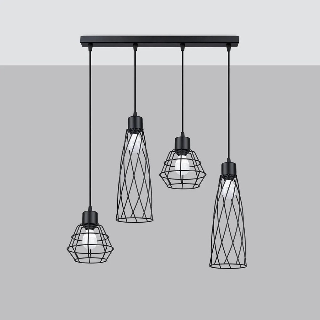 Lampa wisząca SUBA 4L czarna geometryczna SOLLUX  LIGHTING