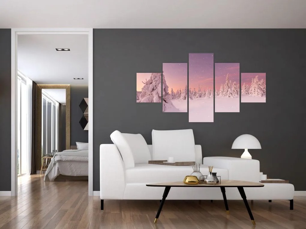 Obraz - Drzewa pod warstwą śniegu (125x70 cm)