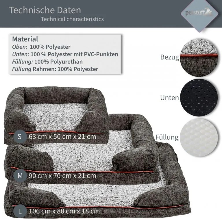 Legowisko dla psa rozmiar S, ciemnoszare, 63 x 50 x 21 cm
