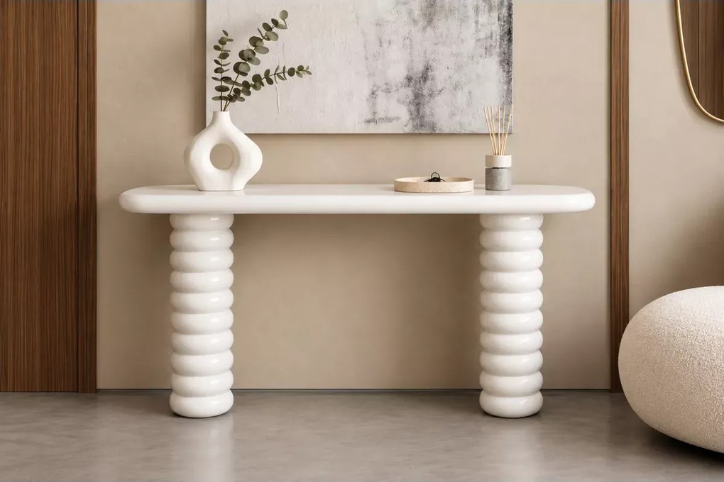 Konsola do przedpokoju Salwador biała MDF 158 cm nowoczesna japandi minimalistyczna wąska elegancka do przedpokoju soft modern