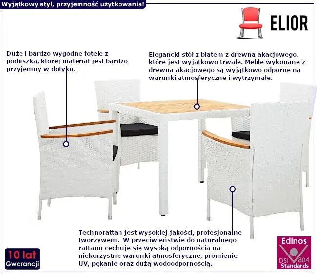 Biały zestaw mebli ogrodowych z drewnianym blatem G9-T33