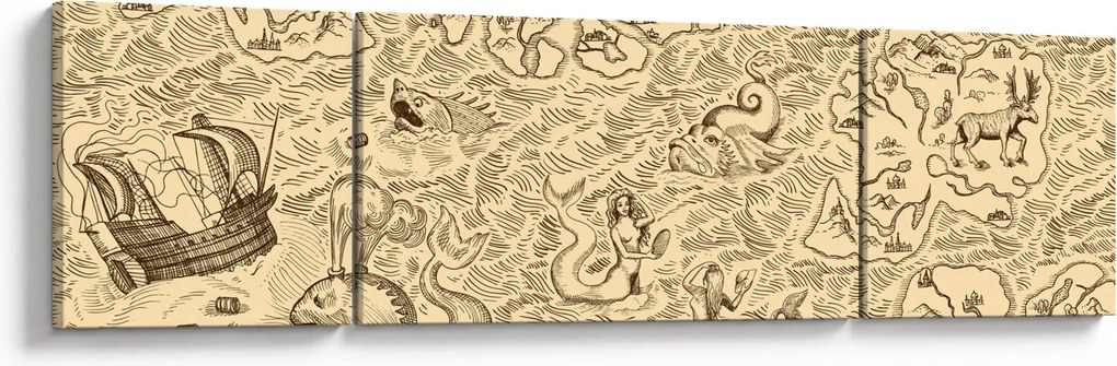 Obraz - Zabytkowa mapa, ilustracje (170x50 cm)