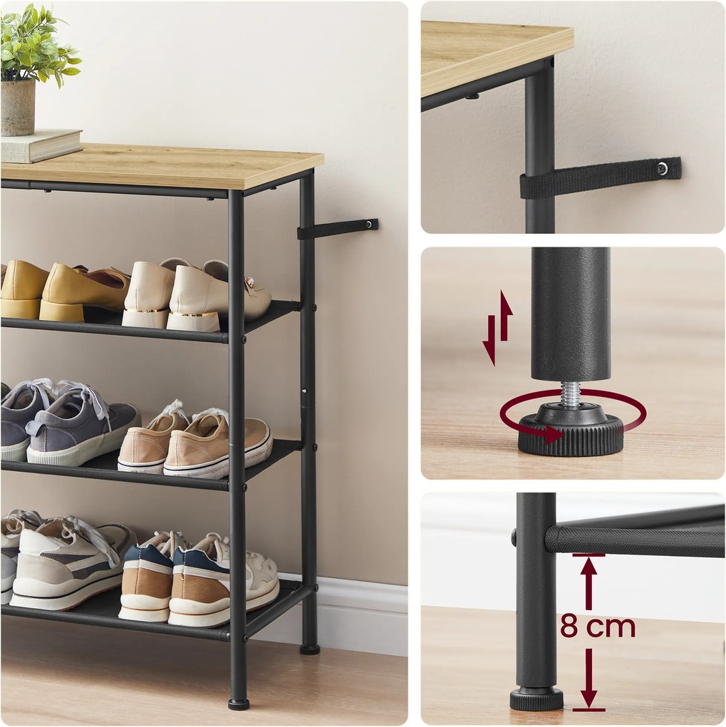 Szafka na buty TAYLOR ARTISAN z czarną konstrukcją 75x71 cm, 3 półki