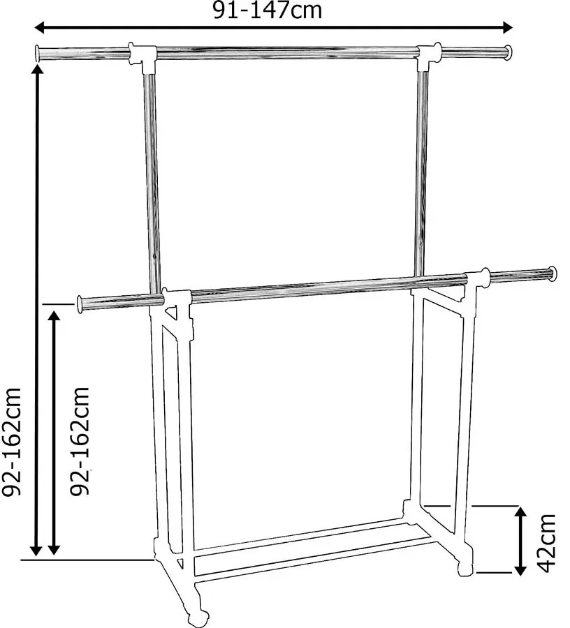 Podwójny regulowany czarny wieszak na kółkach T7-E05