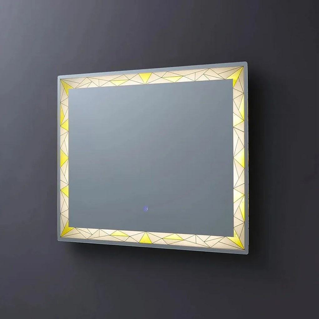 Lustro ścienne prostokątne "Mosaic" touch LED z satynowymi i kolorowymi wstawkami cm 90x70h