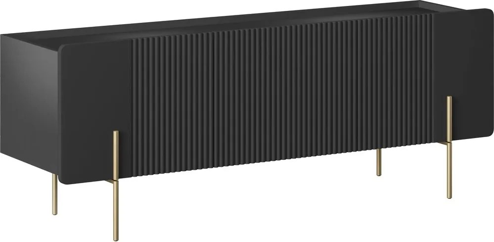 Szafka RTV Malmi 150 cm - czarny mat / złote nóżki