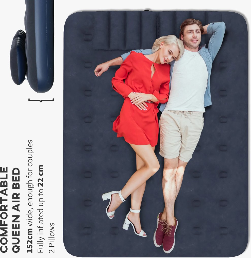 Outsunny Materac powietrzny dla 2 osób, z pompką ręczną, miękki i wytrzymały, 203x152x22cm, Niebieski