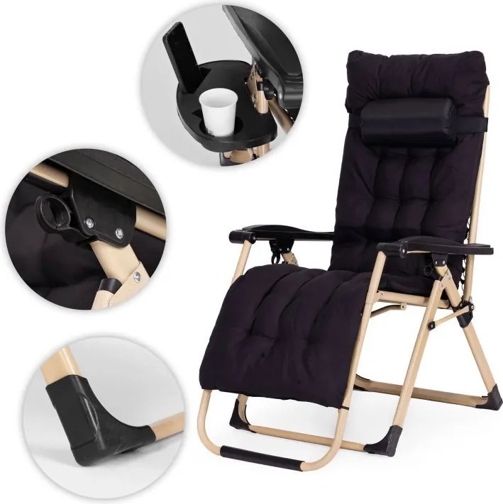 Regulowany leżak ogrodowy, składany, z poduszką Corsica 009, czarny/złoty