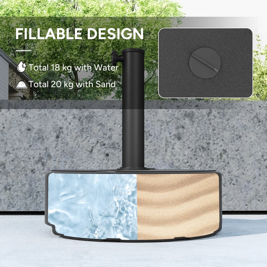 Outsunny Stojak na parasol z HDPE napełniany 18kg/20kg piasek woda, okrągły czarny | Aosom PL