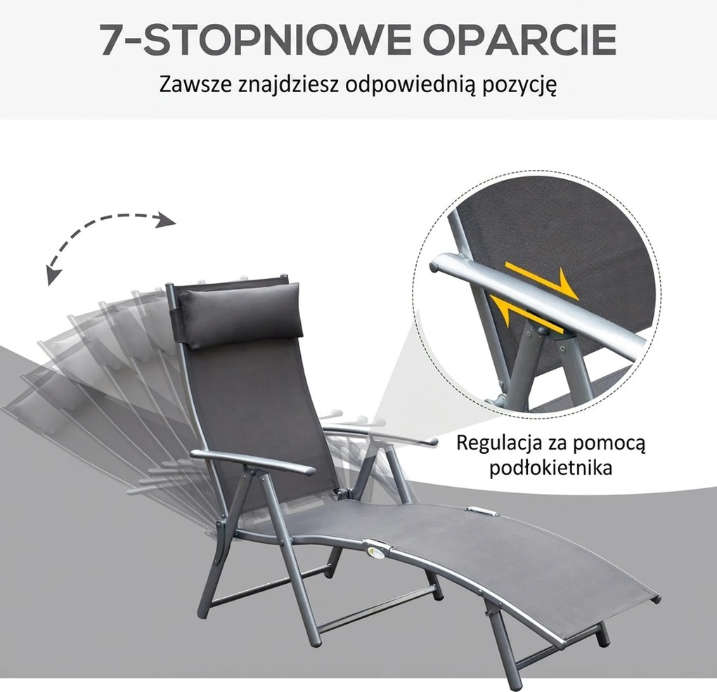 Outsunny Leżak, leżak ogrodowy, składany, regulowany, leżak, meble ogrodowe