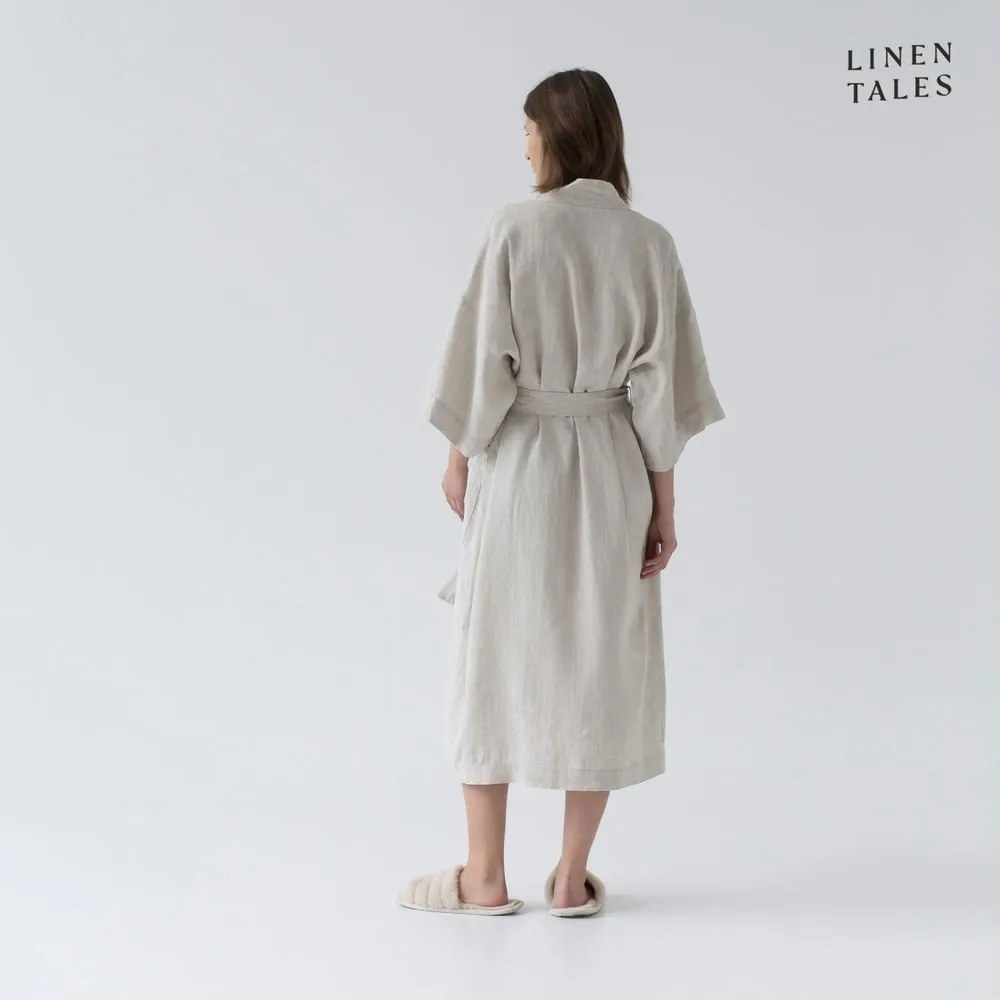 Beżowy lniany szlafrok w rozmiarze S/M Summer – Linen Tales