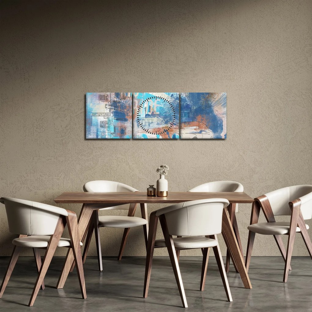 Obraz - Urodzony, by jeździć, niebieskie odcienie (z zegarem) (90x30 cm)
