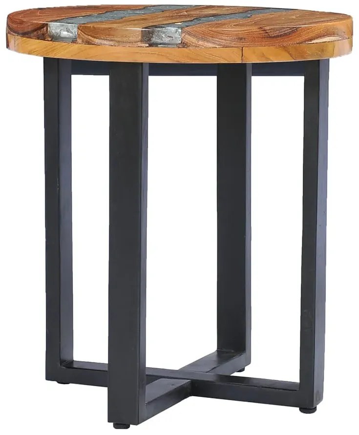 Stolik kawowy z drewna z kawałkami szkła w żywicy N1-E72