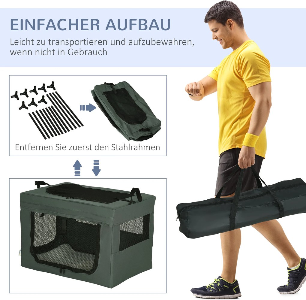 PawHut Skrzynka transportowa dla psa z uchwytami Torba podróżna 60x42x42cm Szara | Aosom PL