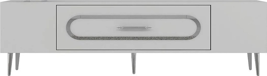 Stojak pod telewizor – 150 cm x 48,2 cm x 29,6 cm – Biały i srebrny – Płyta wiórowa pokryta melaminą