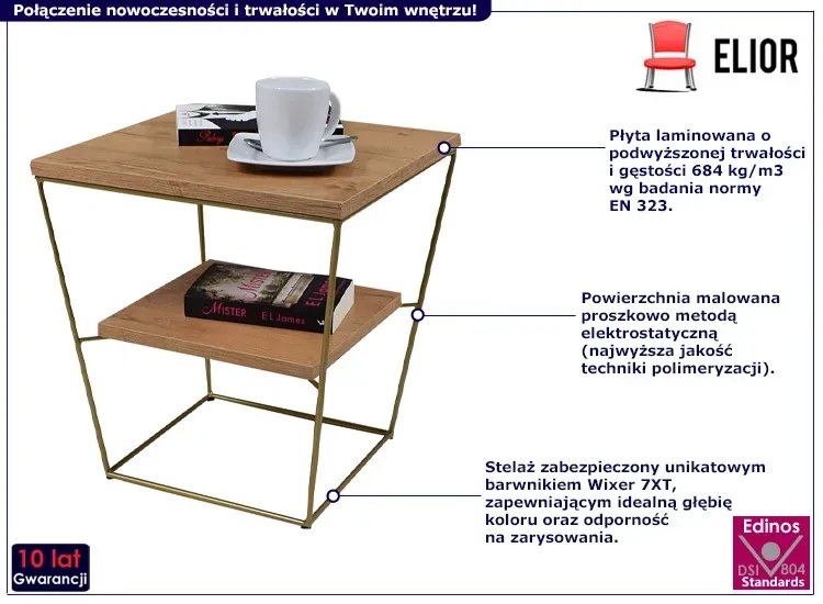 Stolik kawowy ze złotym stelażem dąb lancelot L9-L46