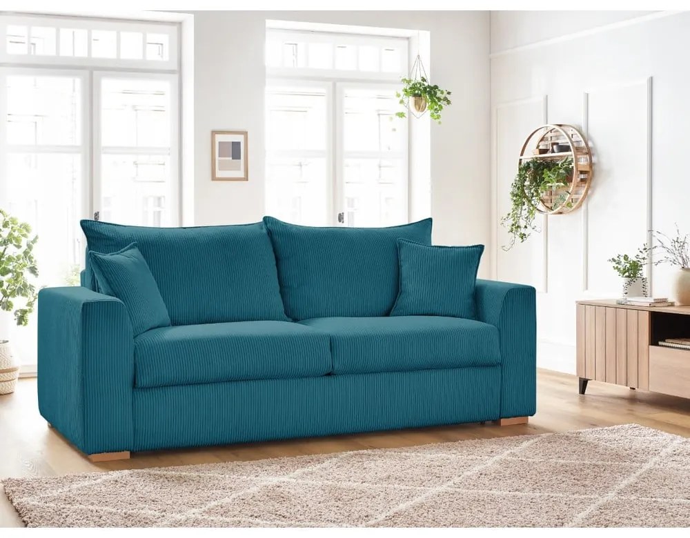 Niebieska sztruksowa rozkładana sofa 225 cm Augustin – Bobochic Paris
