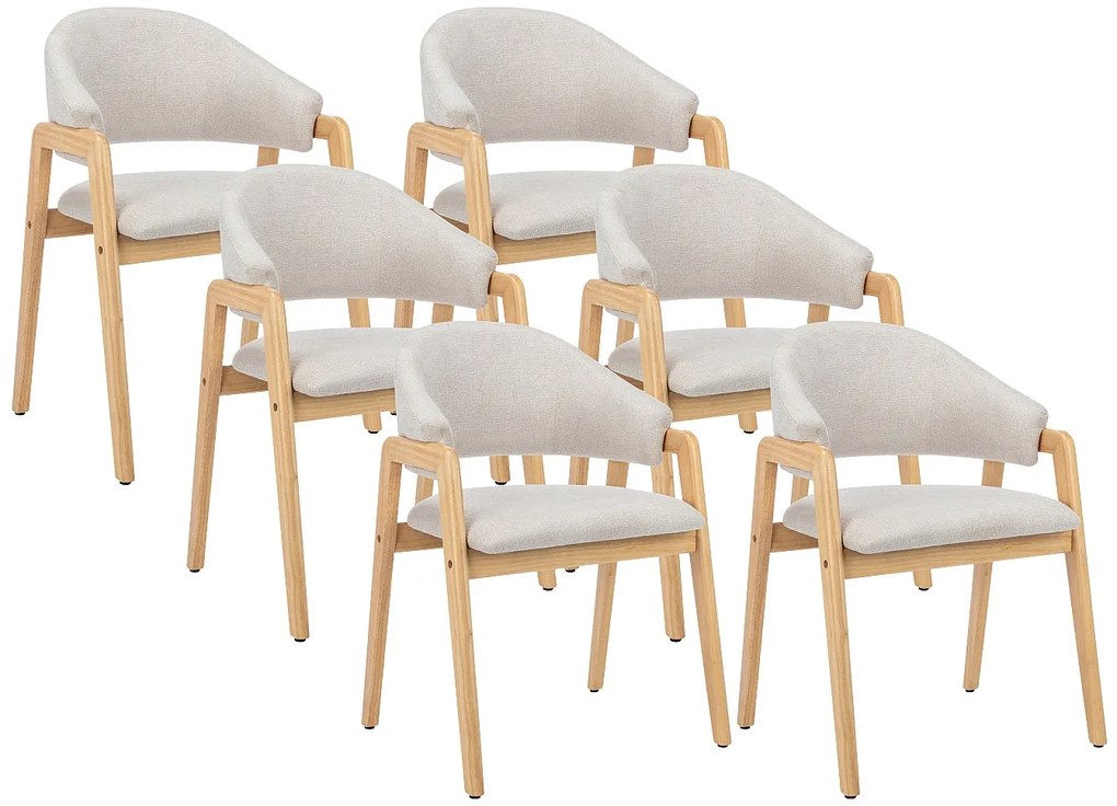 Zestaw 6 krzeseł z podłokietnikami z tkaniny i drewna kauczukowego - Beżowy - SOLUNA