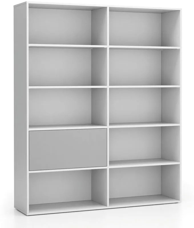 Regał biurowy szeroki LAYERS, 1 schowek, 1582 x 400 x 1905, biały/szary