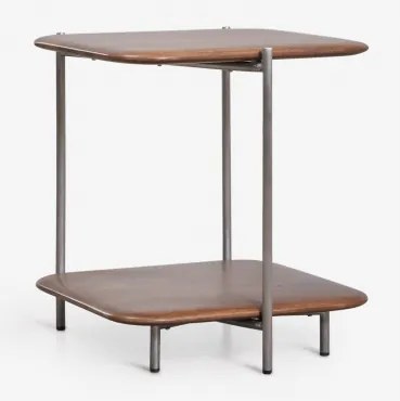 Stolik Pomocniczy Kwadratowy 45x45 Cm Z Drewna Mango I Stali Nierdzewnej Vimara Ciemny Drewniany Uchwyt - Sklum