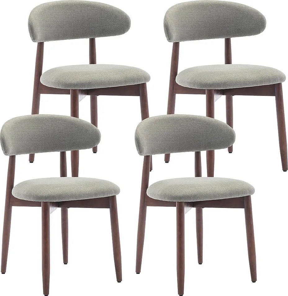 Zestaw 4 krzeseł do jadalni beżowych SMARTUE – Nogi z litego drewna, zakrzywione oparcie, siedzisko z tkaniny