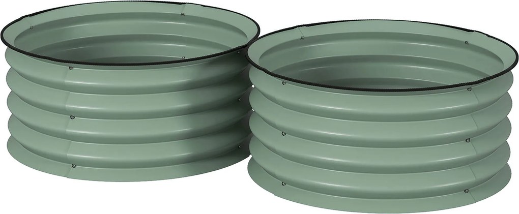 Outsunny Zestaw 2 ocynkowanych donic Ø60 x 30H cm z otwartym dnem na różne rośliny, Zielony