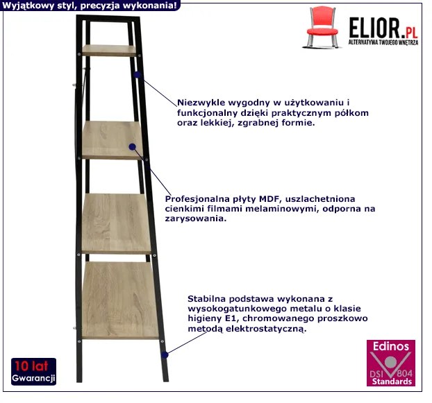 Czarny regał skośny loftowy T5-S38