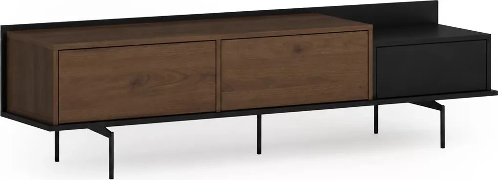 Szafka RTV Zenar 200 cm z metalowymi nogami i szufladą - orzech elegant / czarny