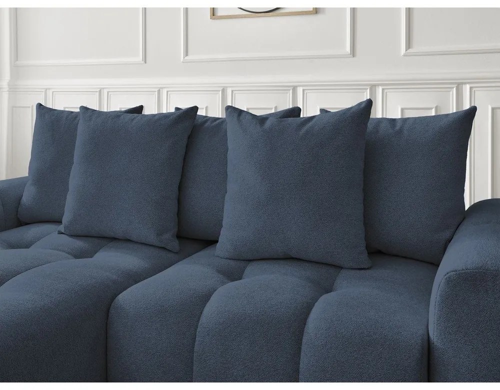 Niebieski rozkładany/ze schowkiem narożnik z tkaniny szenilowej (lewostronny/z szezlongiem) Roxelane – Bobochic Paris