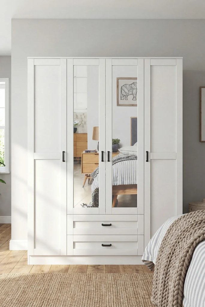 Skandynawska białą szafa czterodrzwiowa N7-A08