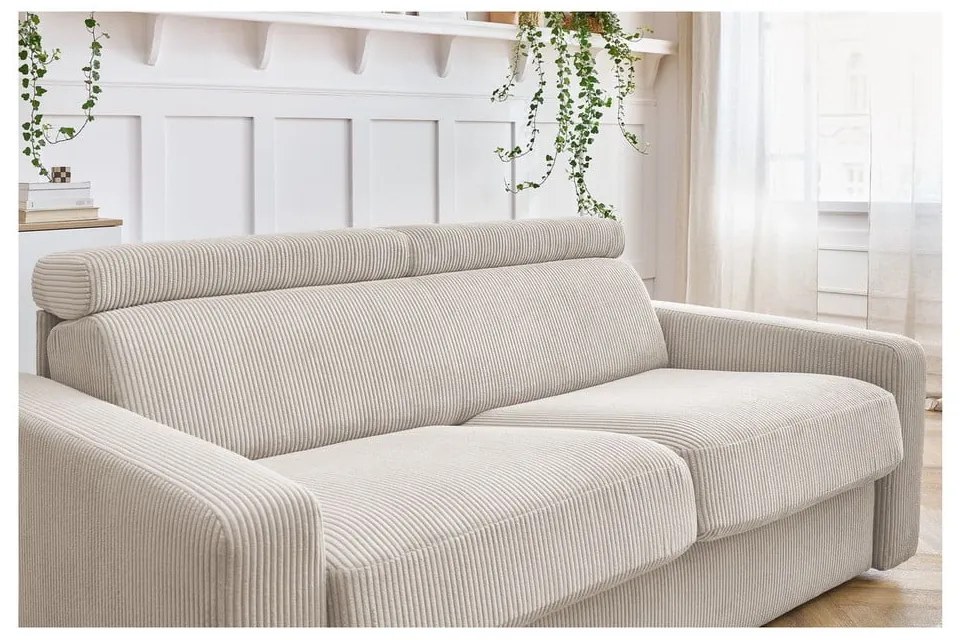 Kremowa sztruksowa rozkładana sofa 215 cm Monaco – Bobochic Paris